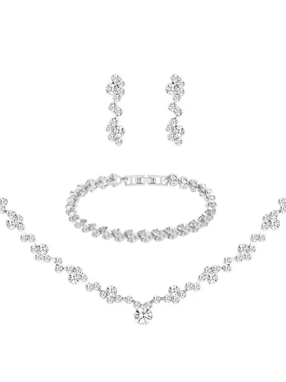 Elegant Crystal Wedding Jewelry Set – Silver Plated with Rhinestones for Brides